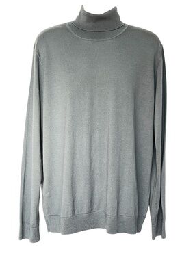 RW & CO Turtleneck Sweater Mens 100% Merino Wool Fine Knit Grey Size XXL